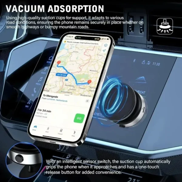 Car Electric Vacuum Suction Cup & Magnetic Wireless Charger Phone Holder 360° Rotation For Magsafe iPhone 16 15 14 13 12 Pro Max