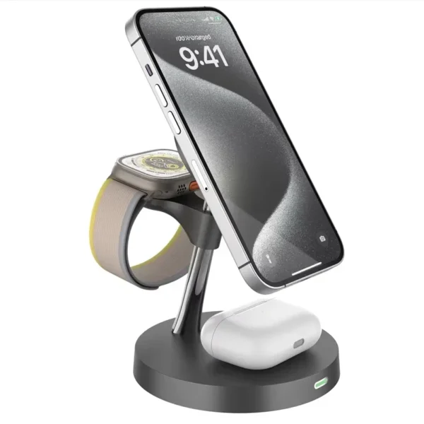 Magnetic Desk Wireless Charger Stand, Fast Charger Travel Dock for IPhone 16 15 14 13 12 Pro Max & Airpods 3 2 1 & Iwatch 7 8 9