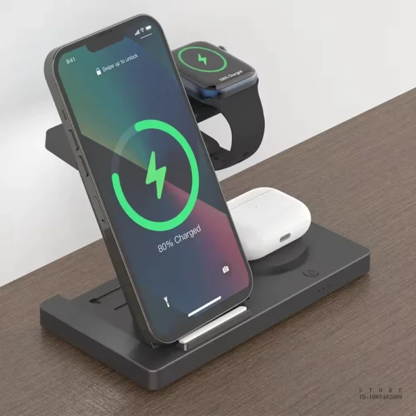 Fast Wireless Charger 3 in 1 Foldable Charging Station for IPhone 16 15 14 13 12 11 IWatch 9 8 7 6 5 Airpods Pro/3 for Samsung